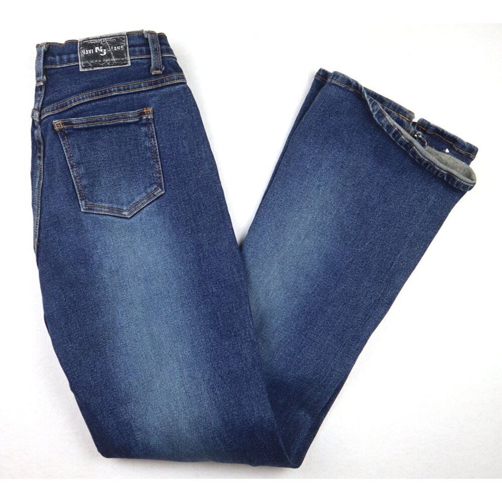 VINTAGE 00'S Y2K WOMEN'S BOOT CUT JEANS STUDS SLITS - NAVI - SIZE L